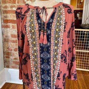 Mason & Belle Floral Tunic Top w/Tassels